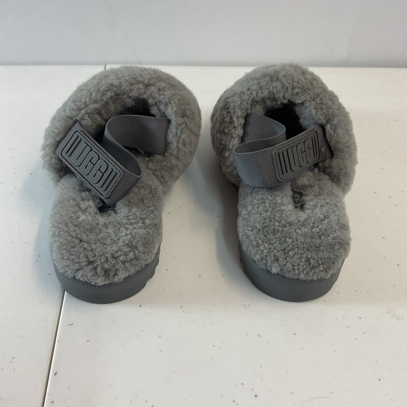 UGG 1121751 Super Fluff Grey‎ Shearling Slingback Slippers Shoes Womens Size 9 - Picture 3 of 10